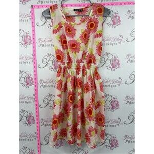 HXY dress flowers red pink green Sleeveless Pink Sunflower Print Mini Dress